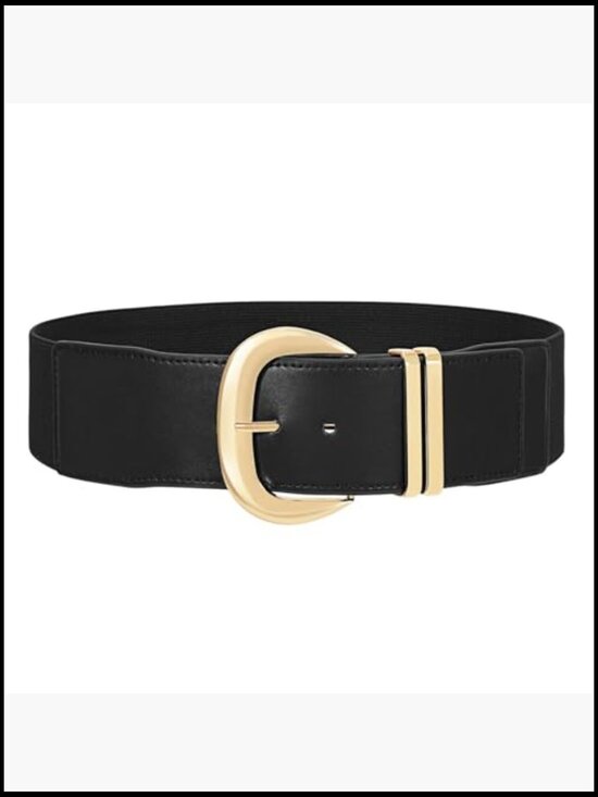 Wide Elastic Waist Belt with Gold Buckle for Dresses main image 6